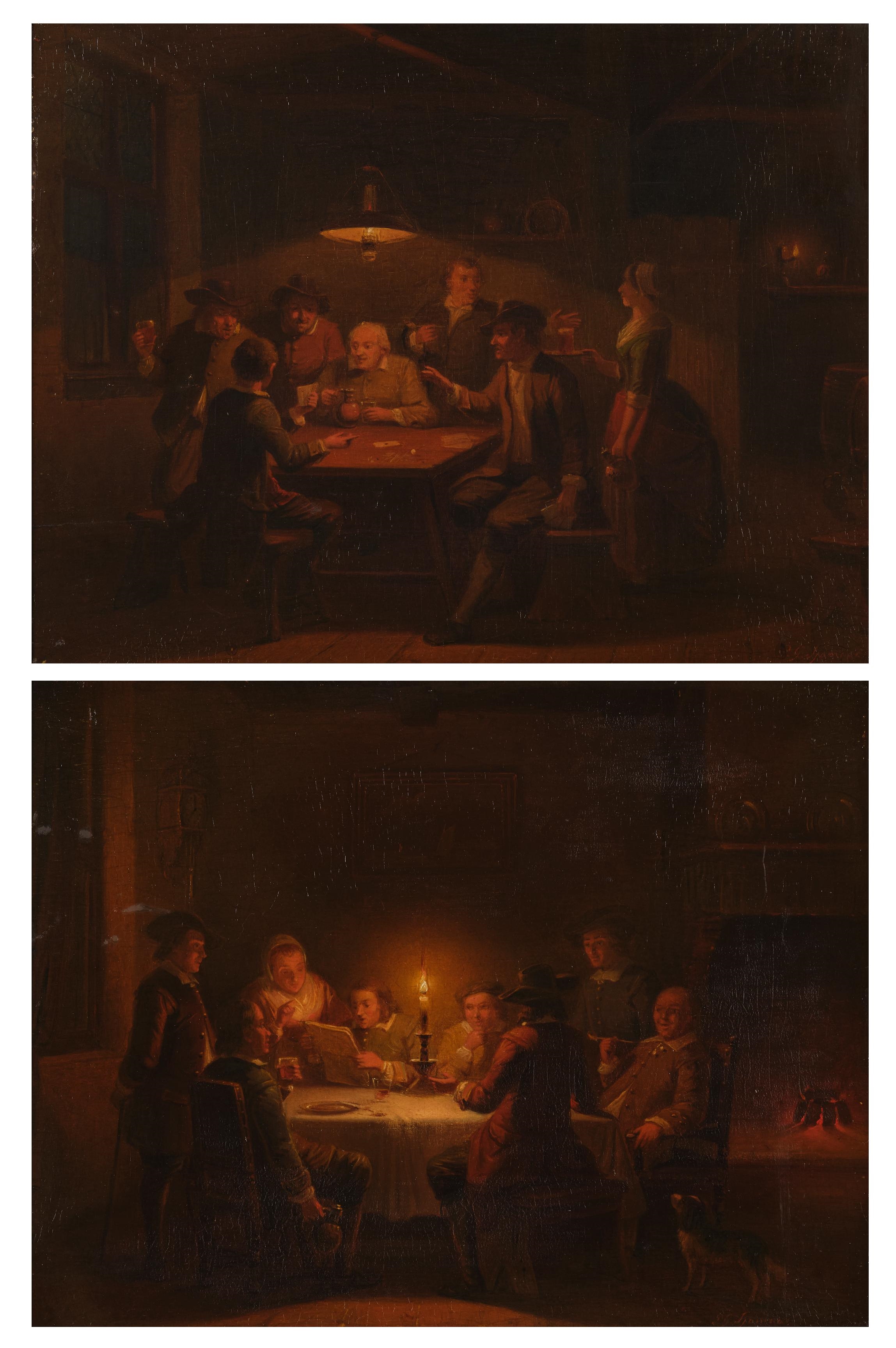 Artwork by Pieter Geerard Sjamaar, Kartenspieler bzw. Gesellschaft bei Kerzenschein, Made of oil on wood