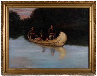 PAINTING OF HUNTERS IN A CANOE - Otto Mueller