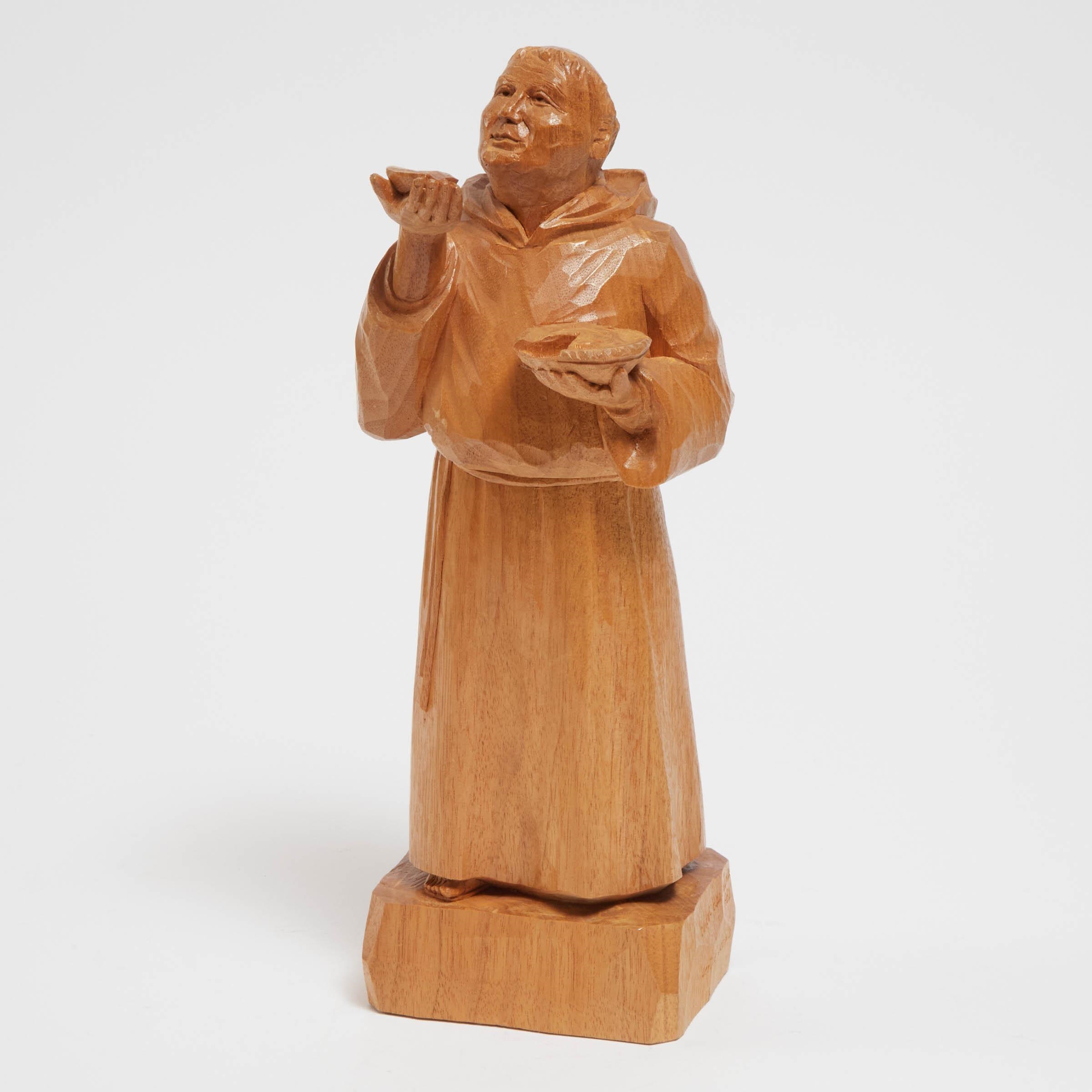 Artwork by Benoi Deschenes, MONK WITH APPLE PIE, Made of Carved And Varnished Ash