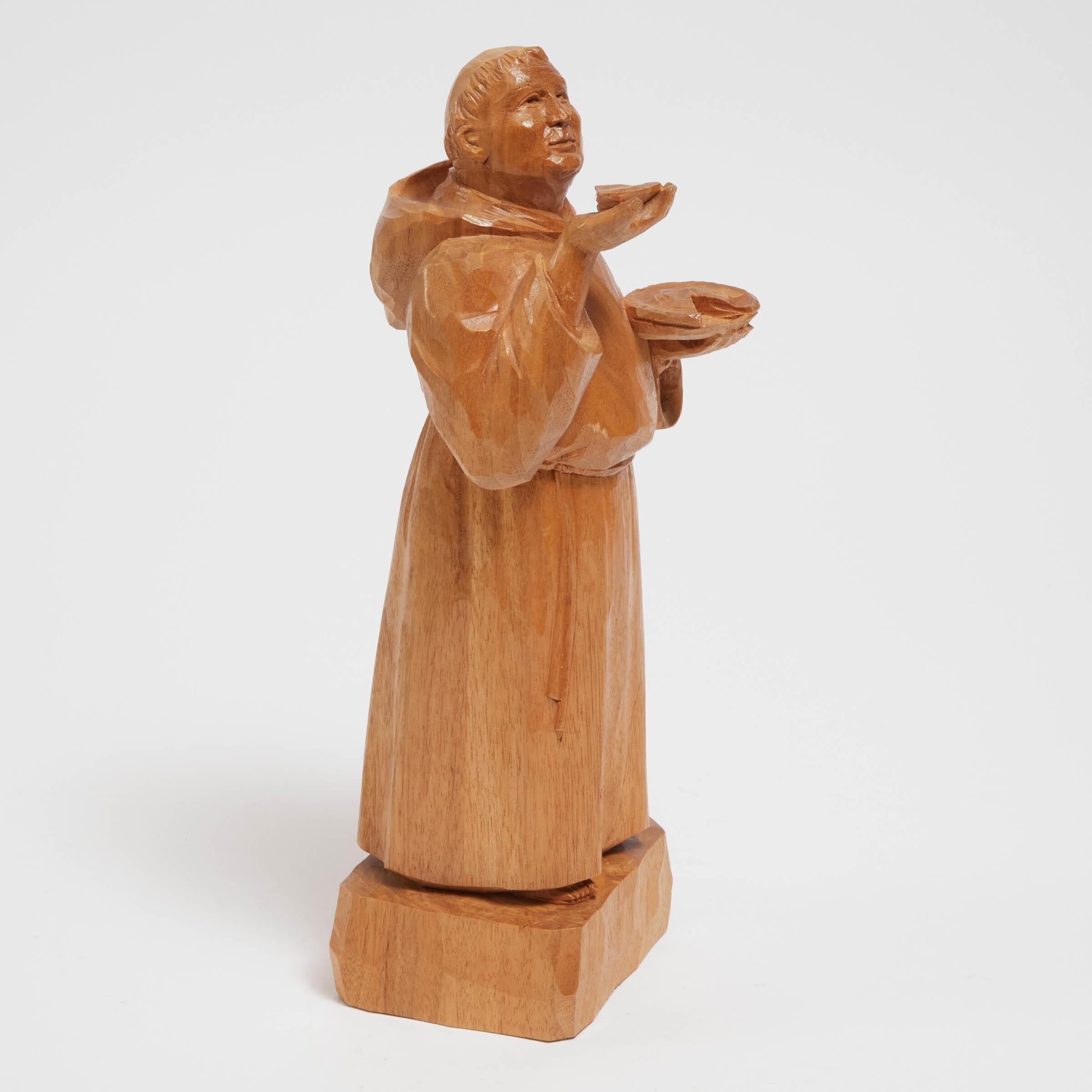Artwork by Benoi Deschenes, MONK WITH APPLE PIE, Made of Carved And Varnished Ash