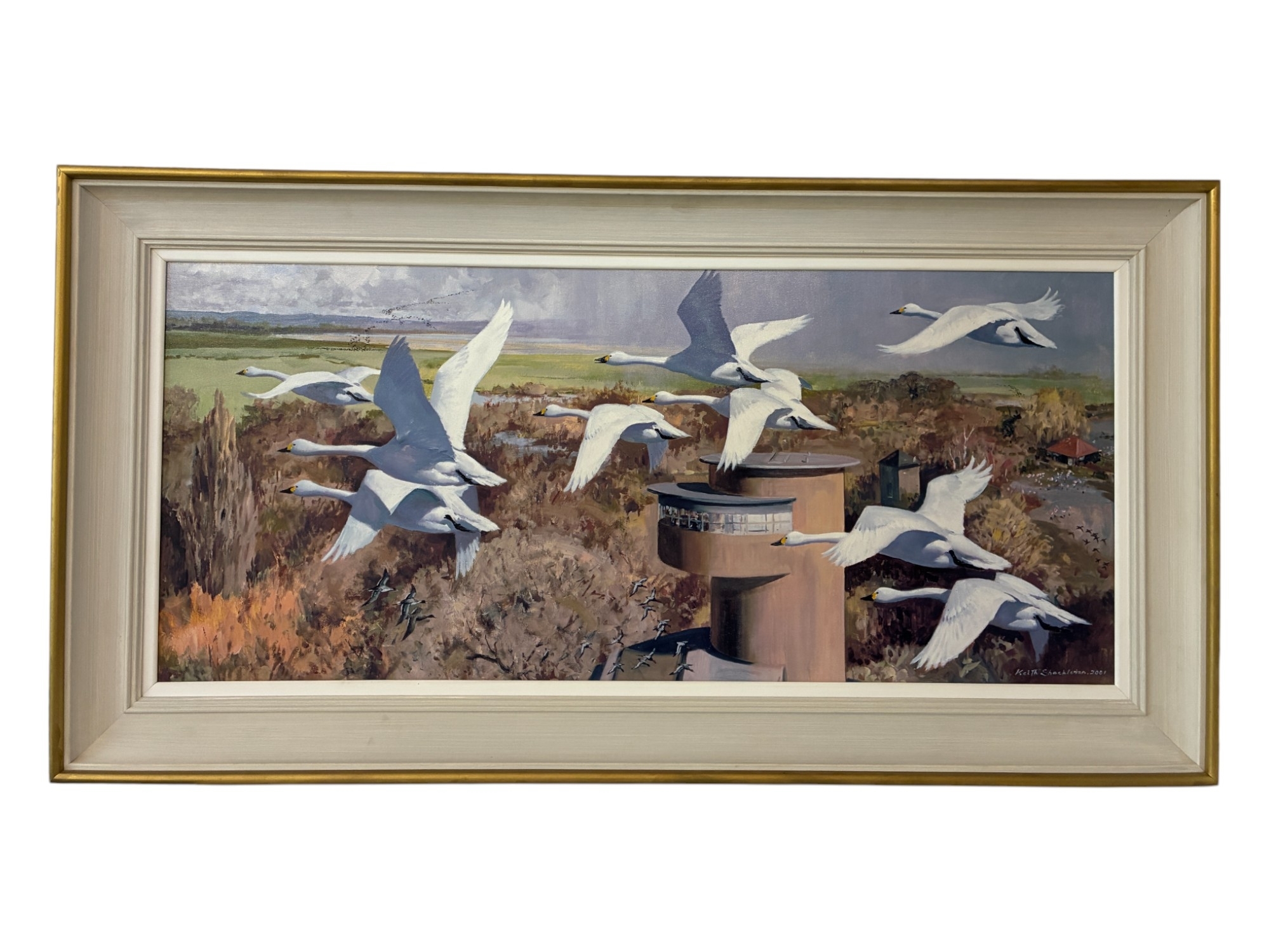 Keith Shackleton | Nine Bewick Swans over the Sloane Tower | MutualArt