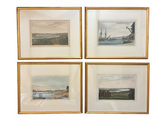 A group of fifteen framed engravings relating to Thames river views including Richmond Hill, Gravesend, Greenwich, Erith and Putney Bridge, and other locations - J. Farington