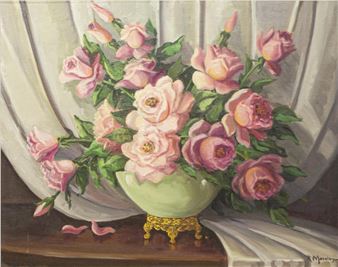 Still Life with Pink Roses - R. Moseley