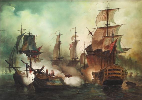 Naval Battle by Continental School, 19th Century