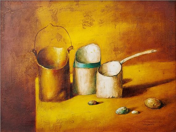 Still life with a white saucepan - Gennadiy Tishchenko