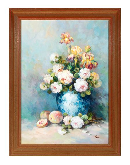 Still life with vase of roses and peaches by Continental School, 19th Century, Continental School, 20th Century, 20th Century