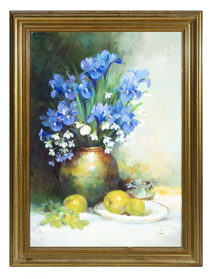 Still life with violets, grapes and apples by Continental School, 20th Century, 20TH CENTURY