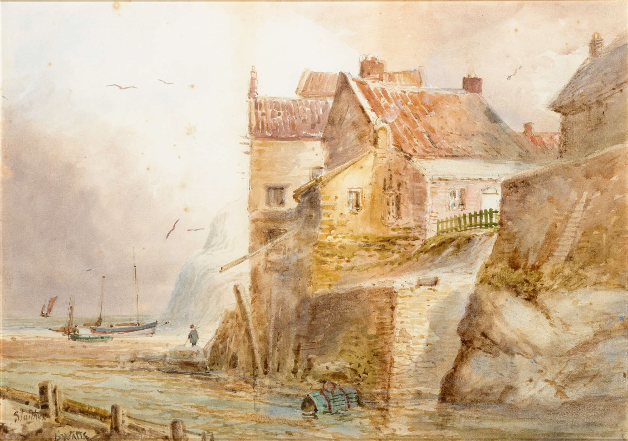 Artwork by B. Watts, Staithes Harbour, Yorkshire, Made of Watercolour