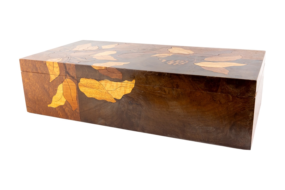 Albert Rosenblatt | Handmade Wood Intarsia Box with Leaf Inlay | MutualArt