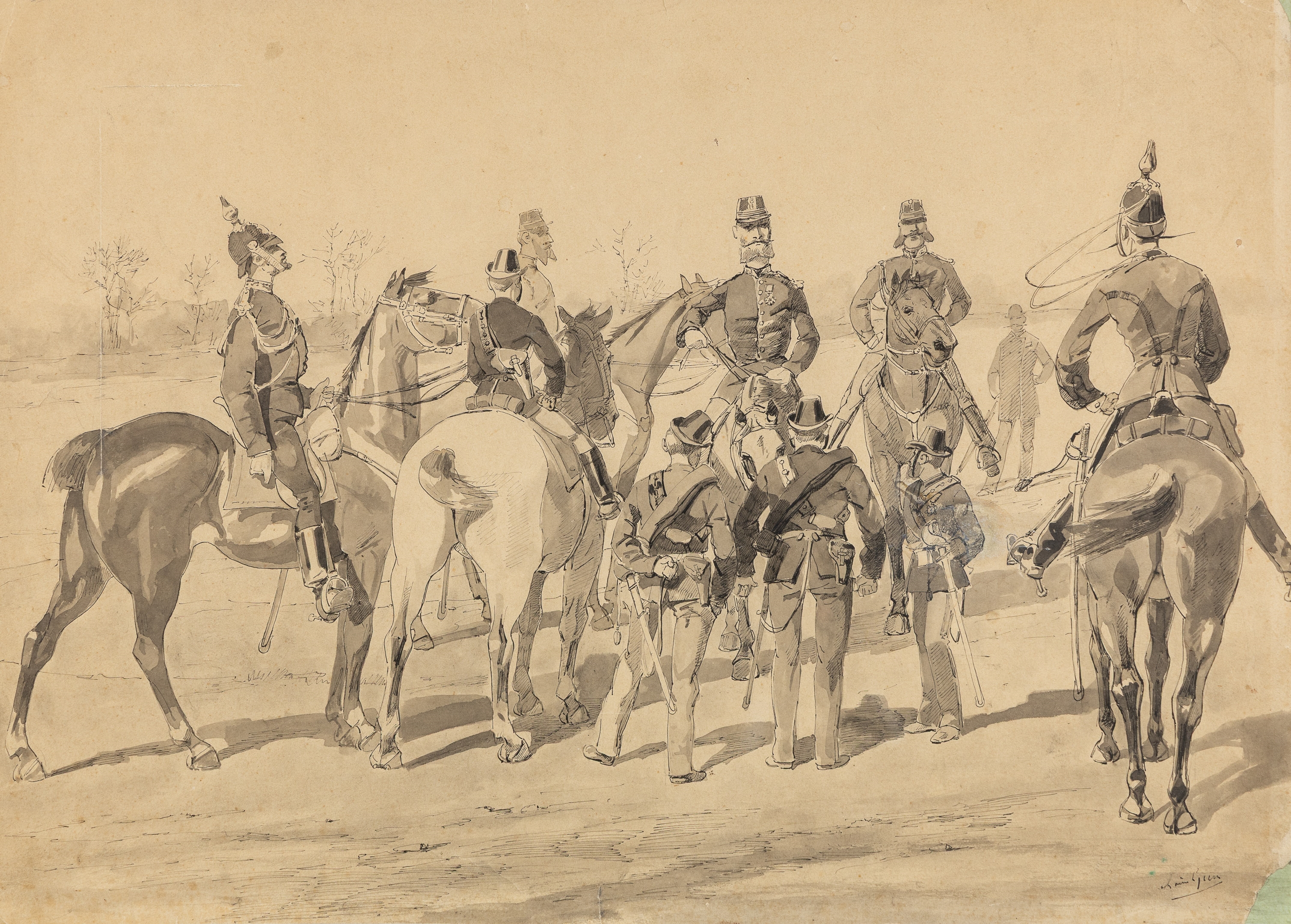 Artwork by Louis Geens, La Réunion des Chefs de Corps de la Garde Civique de Gand, Made of Watercolour And Ink On Paper