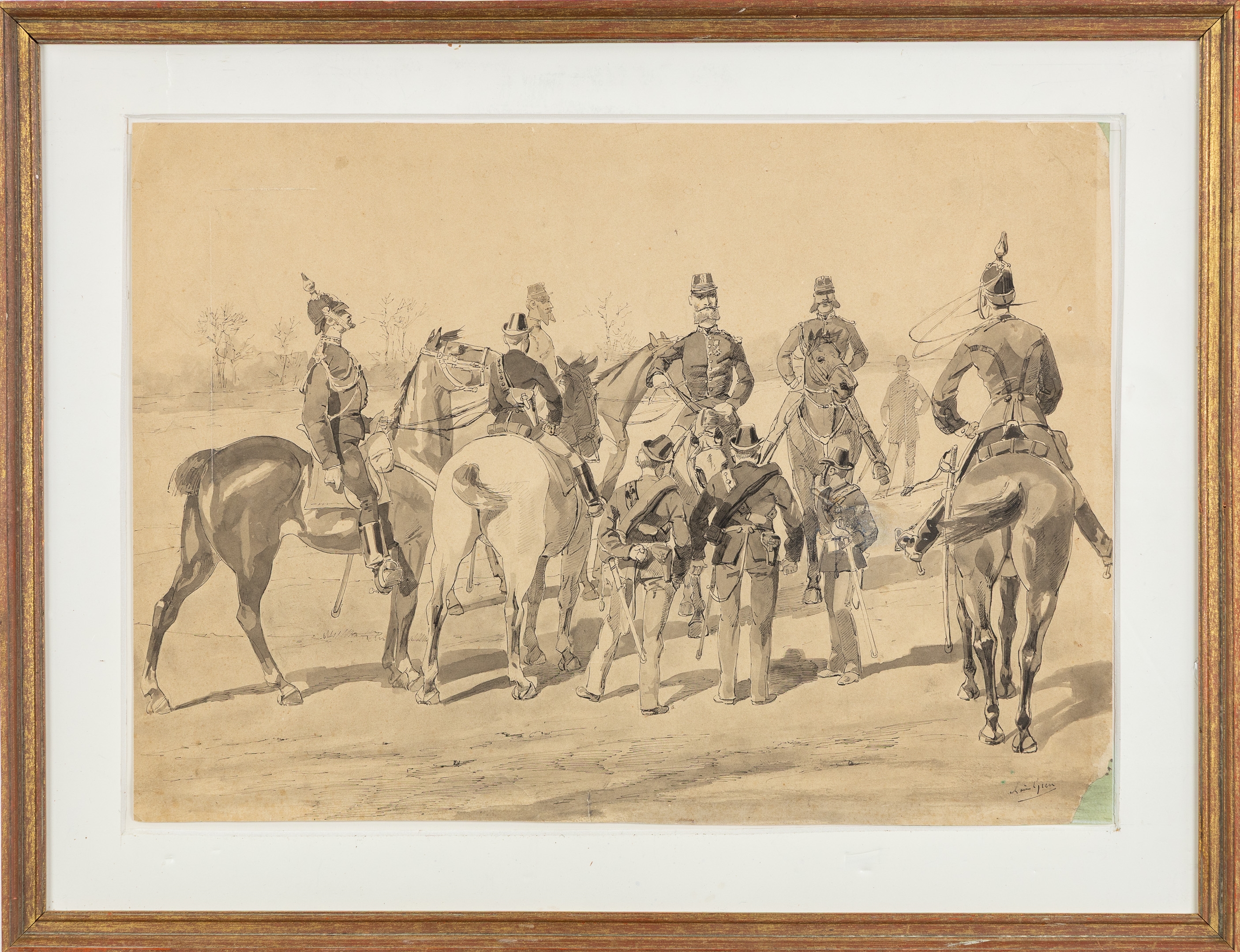 Artwork by Louis Geens, La Réunion des Chefs de Corps de la Garde Civique de Gand, Made of Watercolour And Ink On Paper