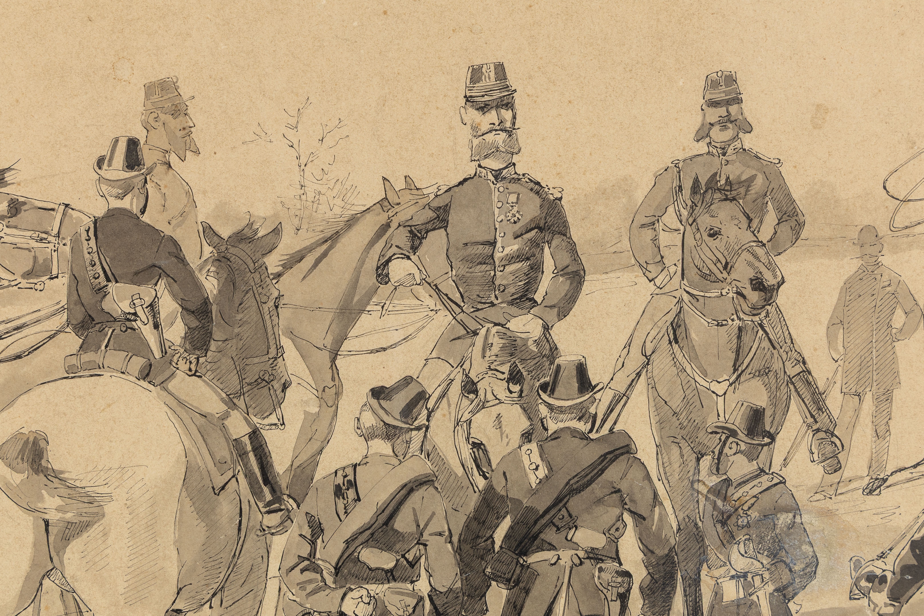 Artwork by Louis Geens, La Réunion des Chefs de Corps de la Garde Civique de Gand, Made of Watercolour And Ink On Paper