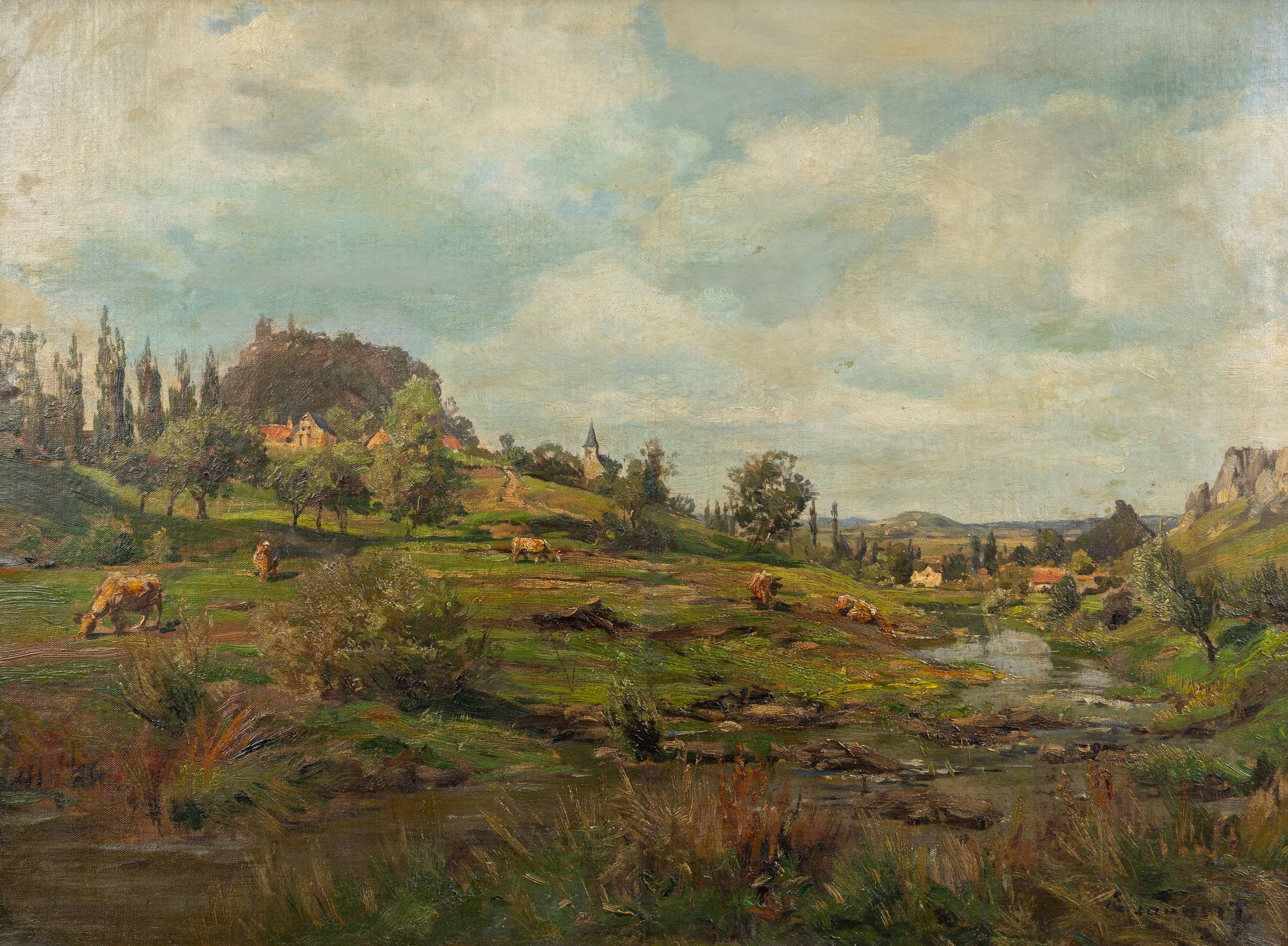 Émile Louis Foubert | Valley Landscape with Cows | MutualArt