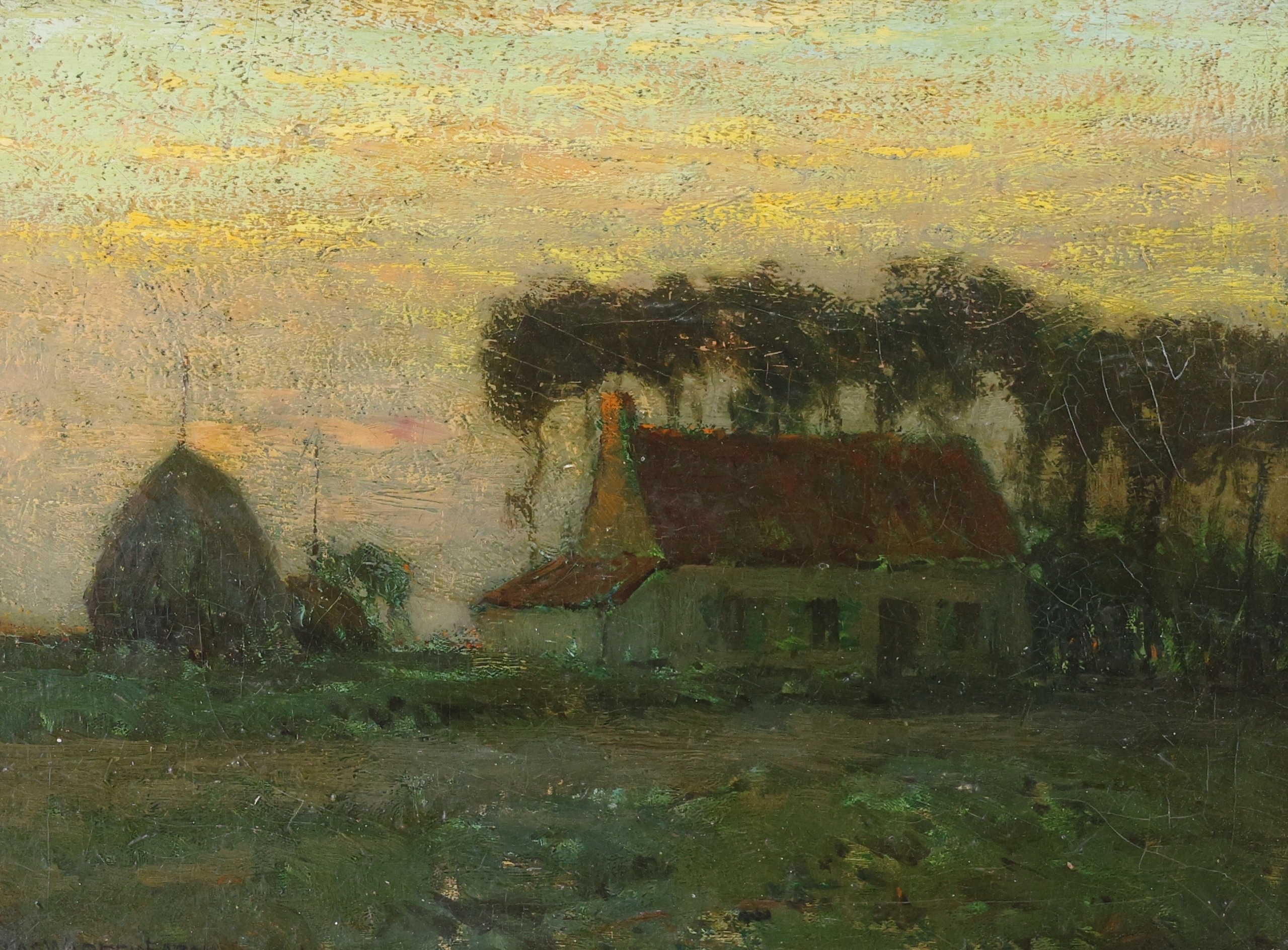 Charles Warren Eaton | Tonalist rural landscape with a farmhouse and ...