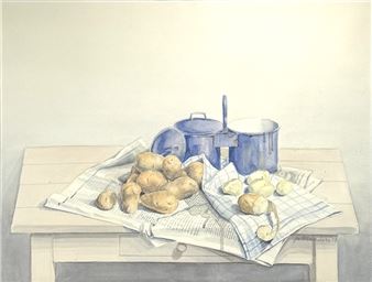 Stilleven aardappelen en pannen - Jo Manders