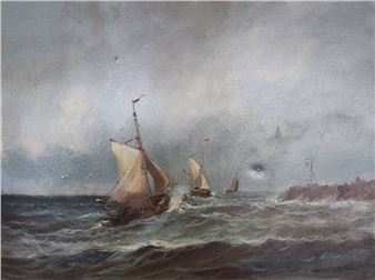 Boote vor Küste - Hugh van Dongen