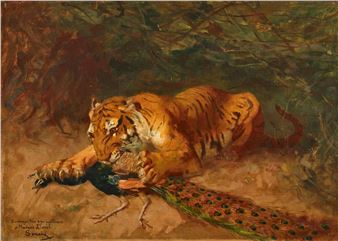 Tiger and peacock - Gustave Surand