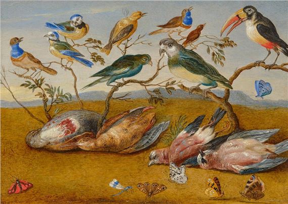 Still life with birds and butterflies in a landscape - Jan van Kessel I