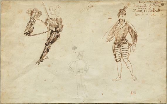 Sheet with studies of a knight on horseback, a nobleman by Eugène Delacroix