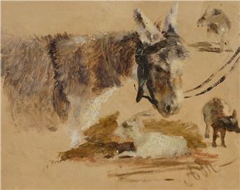Study of donkey and goats - Adolph von Menzel