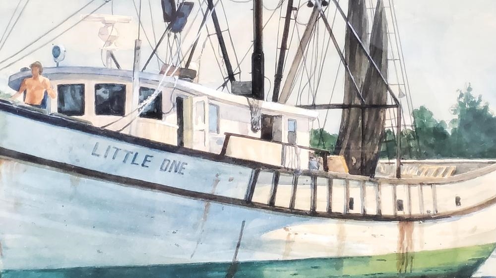 Artwork by Robert Blinn, Little One, Tarpon Springs, Florida Shrimp Boat, Made of Watercolor On Paper