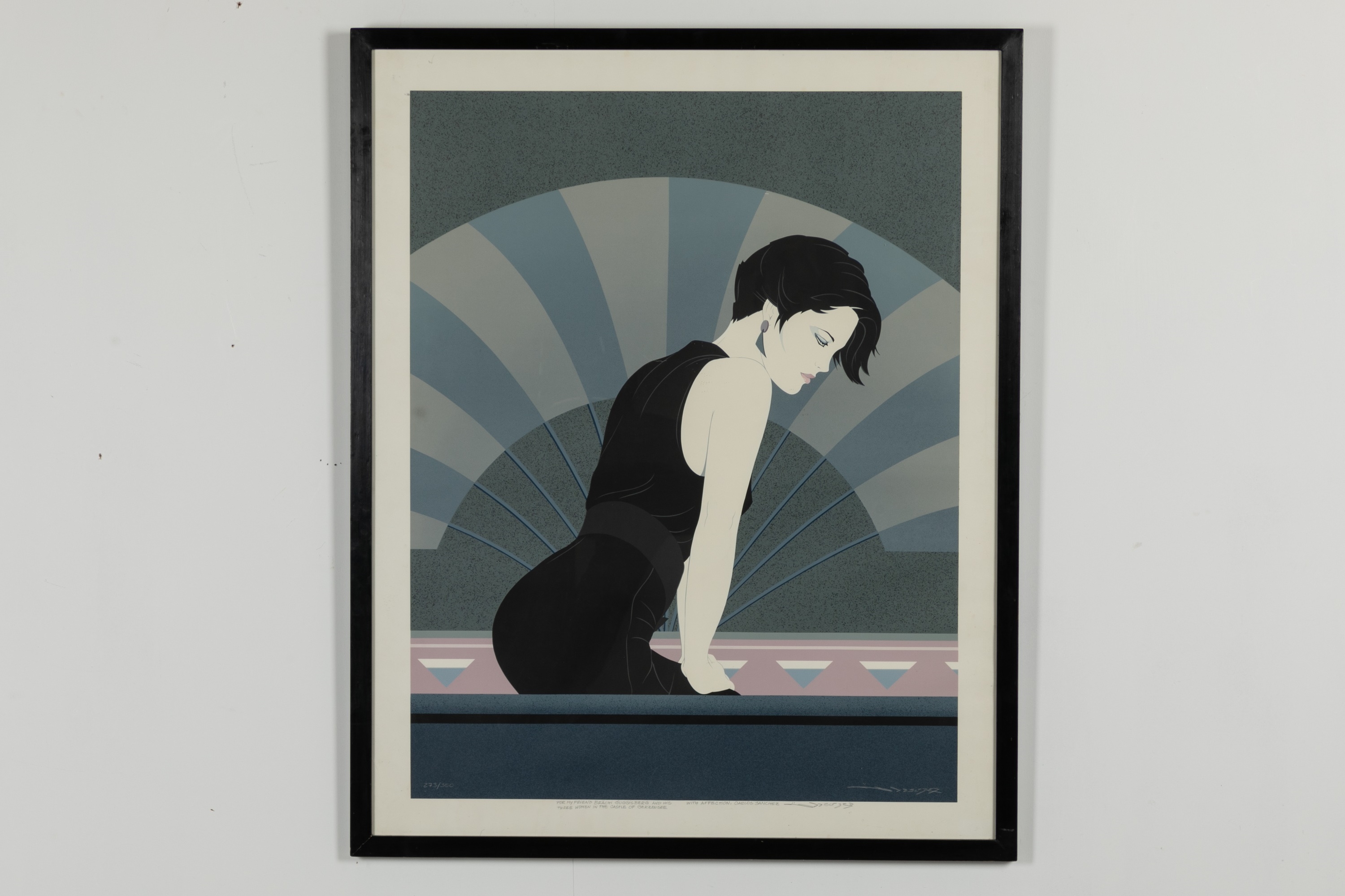 Artwork by Carlos Sanchez, A 1980s-style figure of a lady, Made of serigraph in colours