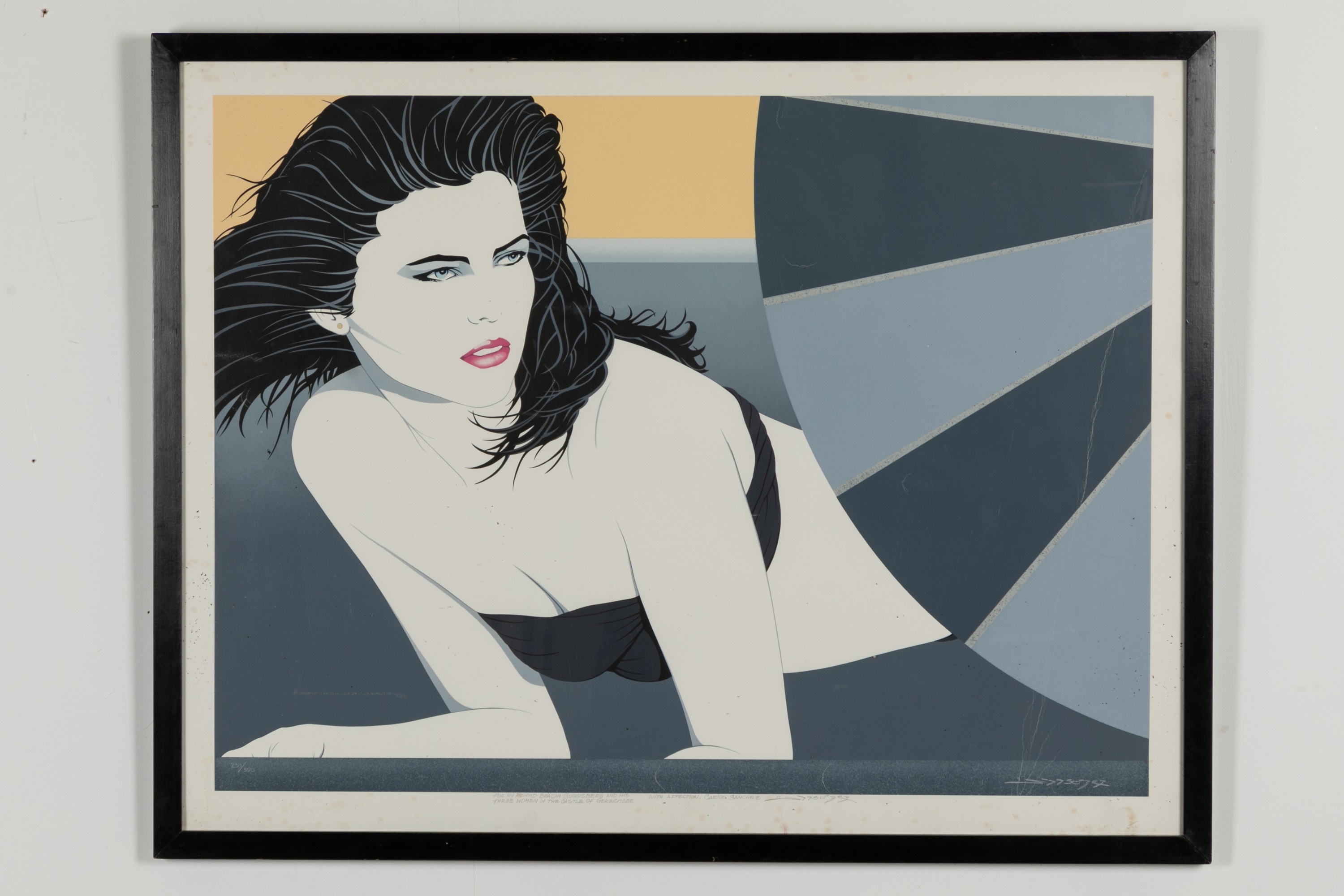 Artwork by Carlos Sanchez, A 1980s-style figure of a lady, Made of serigraph in colours