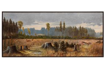 Forested Landscape with Partridge and Deer - John Geiser