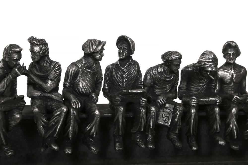 Artwork by Sergio Furnari, Lunchtime on A Skyscraper, Made of Stainless Steel Sculpture