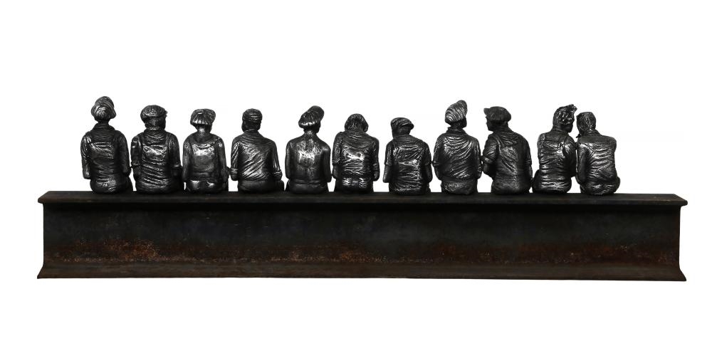 Artwork by Sergio Furnari, Lunchtime on A Skyscraper, Made of Stainless Steel Sculpture