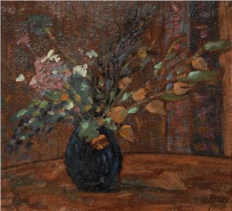 Kwiaty w niebieskim wazonie - Leonard Pyszkowski