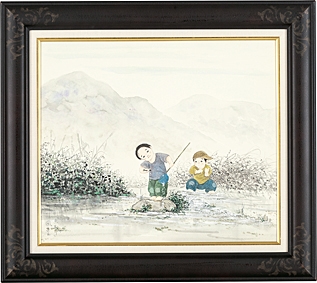 Artwork by Fudo Kaida, Fishing, Made of watercolor and gouache on paper laid down to panel