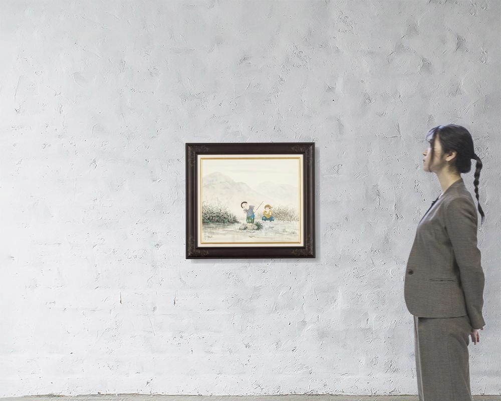 Artwork by Fudo Kaida, Fishing, Made of watercolor and gouache on paper laid down to panel