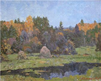 October near Moscow, cardboard/oil, 40x50 cm, 1989 - Oleg Artsvikovich Avakimyan