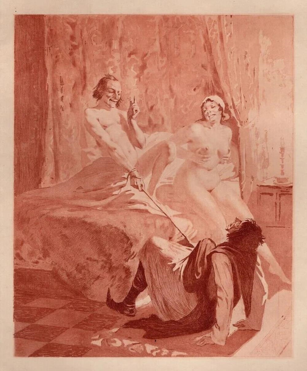 Artwork by Edmond Malassis, Secrets in the Bedroom II (Secrets dans la Chambre II, Made of Copper Plate Engraving In Red Ink On Velin Paper