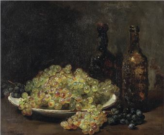 Still life with grapes and bottles - Dominique Hubert Rozier