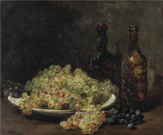 Still life with grapes and bottles - Dominique Hubert Rozier