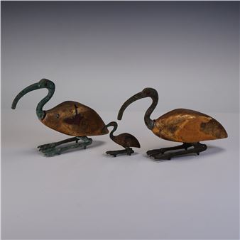3pc Egyptian Gilt Wood and Bronze Ibis Figures - Egyptian School