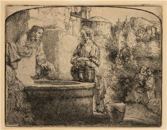 Christ and the Woman of Samaria, An Arched Print - Rembrandt van Rijn