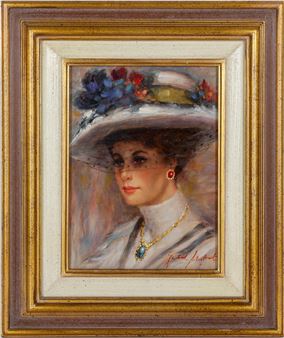 Elegante Dame mit Hut, Collier und Ohrschmuck - Gerhard Merfort