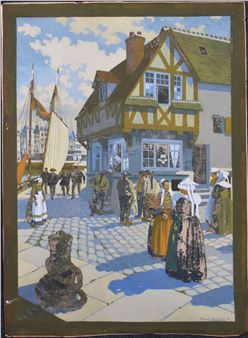 Scène animée en Bretagne - Robert Boullier