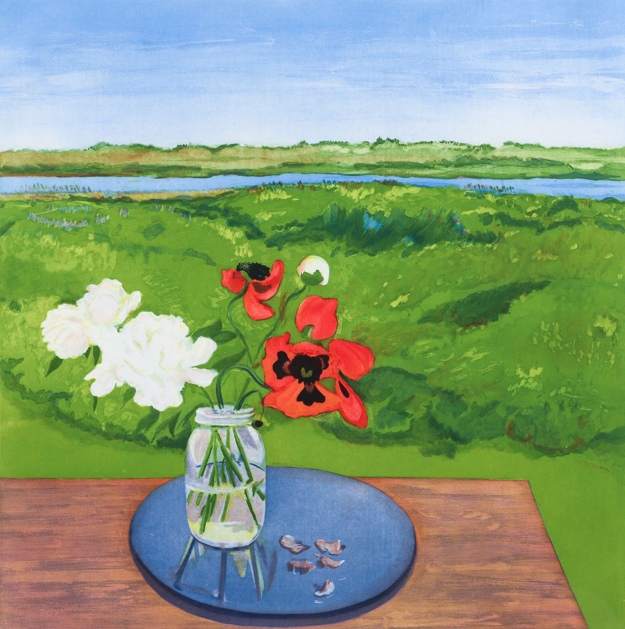 Artwork by Jane Freilicher, Poppies and Peonies, Made of Aquatint Printed In Colors