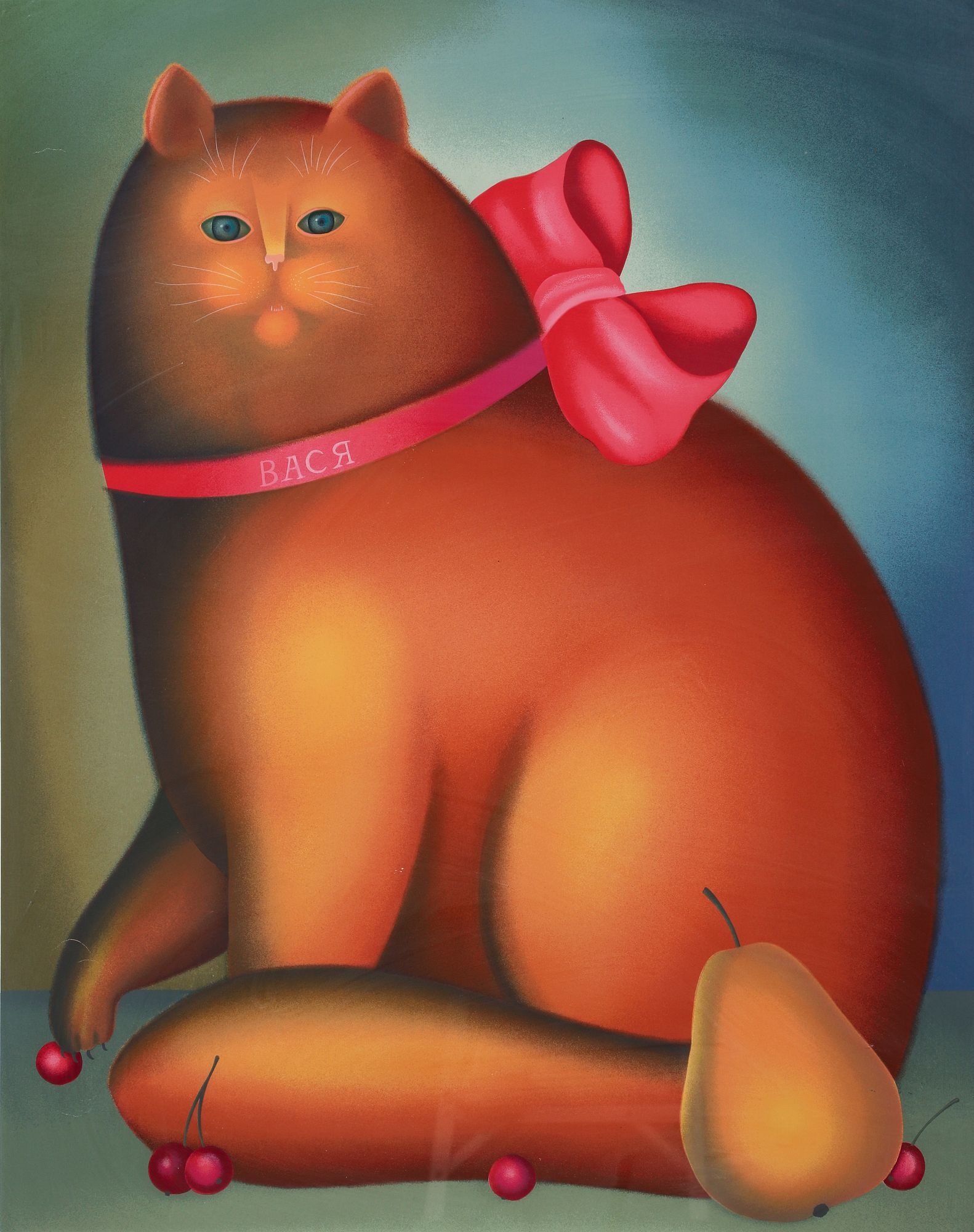 Artwork by Igor Galanin, Cat with a Bow, Made of Serigraph Printed In Colors