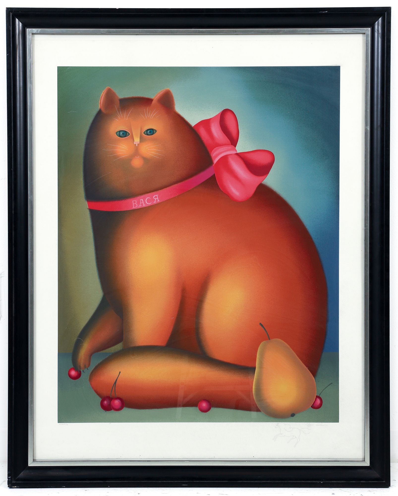 Artwork by Igor Galanin, Cat with a Bow, Made of Serigraph Printed In Colors