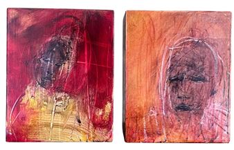 Two Small Abstract Mixed Media on Board - Marianne Kolb