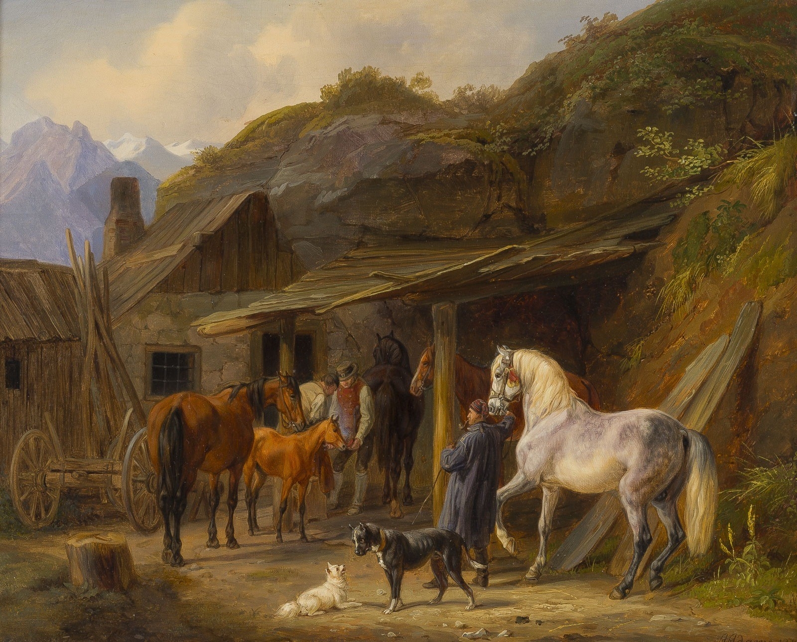 Albrecht Adam | BLACKSMITH'S WORKSHOP IN A MOUNTAIN VILLAGE (1847 ...