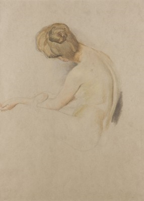 Artwork by Otto Greiner, SEATED FEMALE NUDE, VIEWED FROM BEHIND, Made of Pastel over pencil on paper