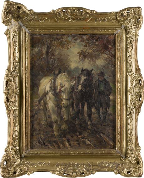 Artwork by Georg Wolf, BAUER MIT PFERDEGESPANN, Made of Oil on canvas