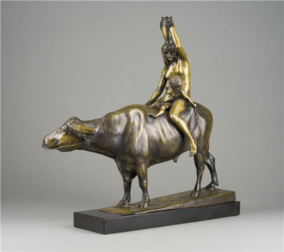 WATER CARRIER RIDING ON A WATER BUFFALO by Rudolf Marcuse