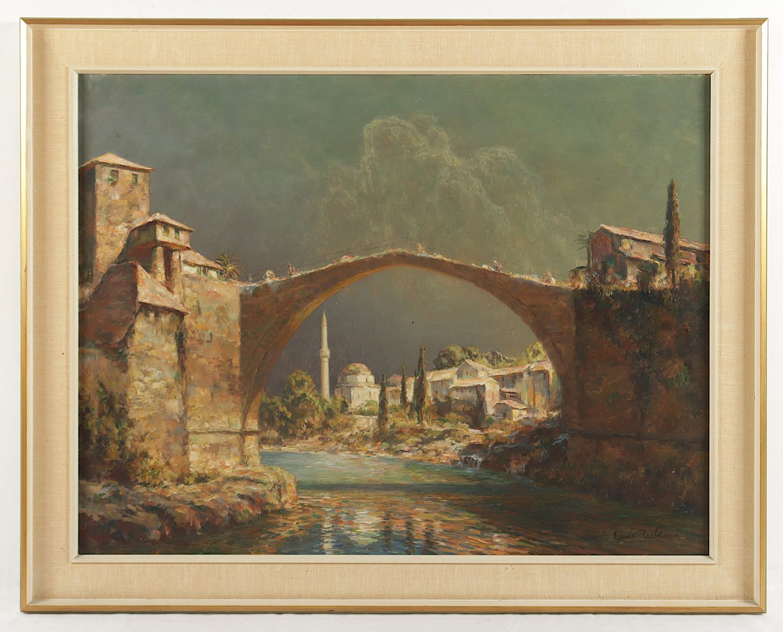 Artwork by Louis Wöhner, Blick auf die Alte Brücke in Mostar (Dalmatien, Made of oil on canvas